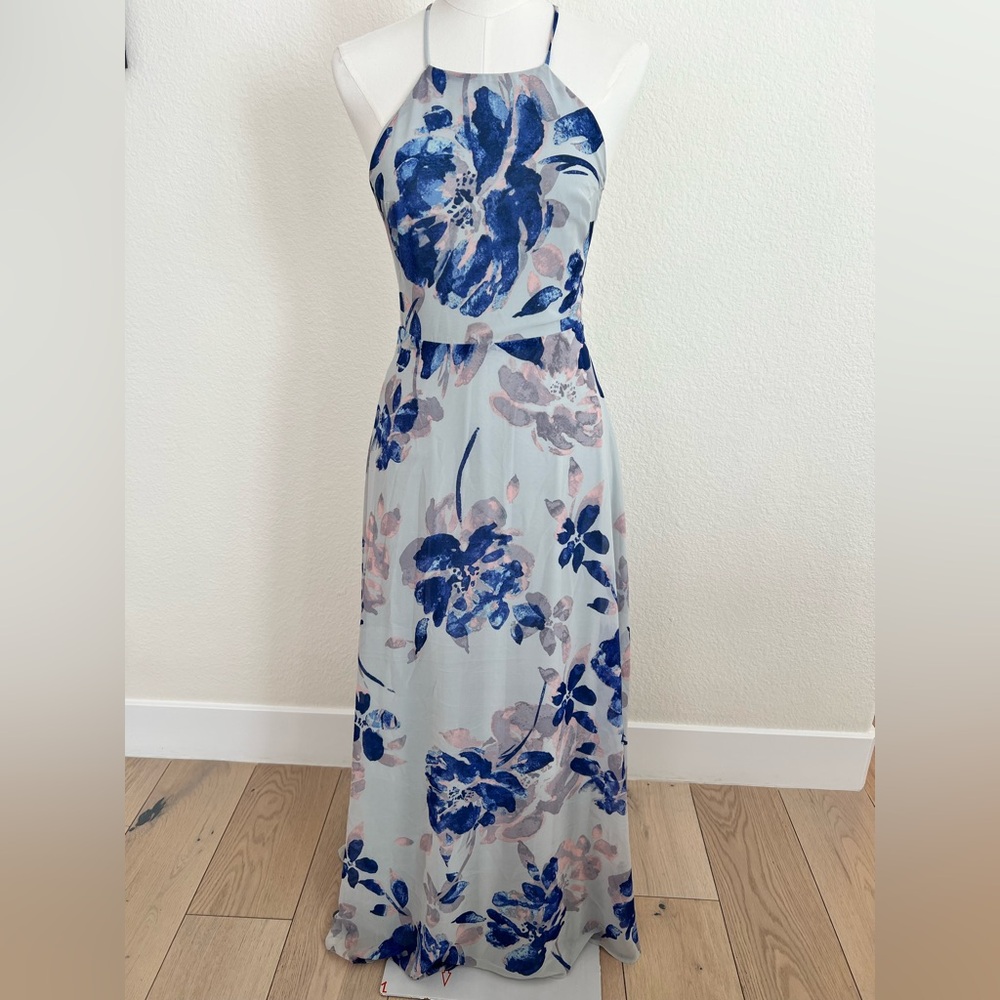 Lulu's White and Blue Halter Maxi Sundress